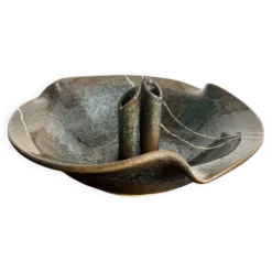 Coupe pique-fleurs en grès signée – Céramique vintage