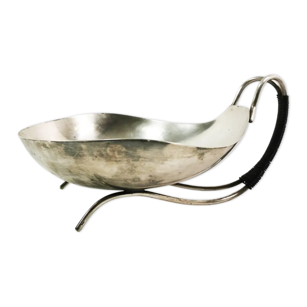 Coupe, plat en métal argenté de style moderniste, Danemark, années 1960