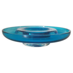 Coupe ronde en verre bleu Murano par Venini / signé