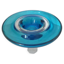 Coupe ronde en verre bleu Murano par Venini / signé