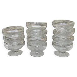 Coupes anciennes en verre gravées pois et stries années 40-50