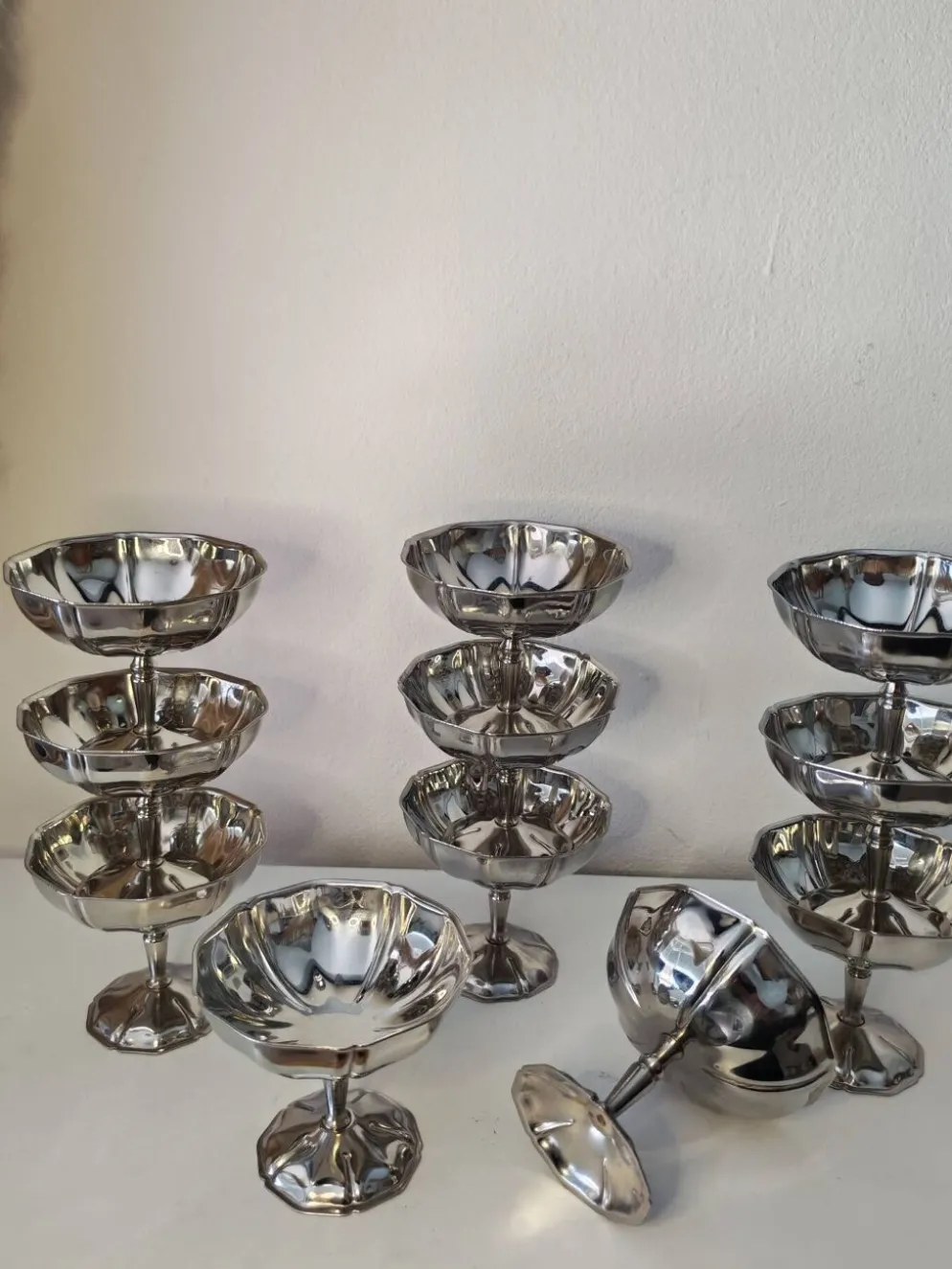 11 coupes a sorbet vintage en acier chromé inoxydable