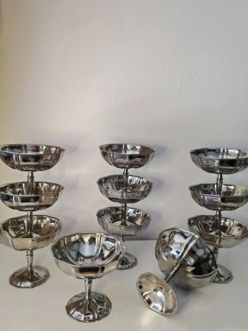 11 coupes a sorbet vintage en acier chromé inoxydable