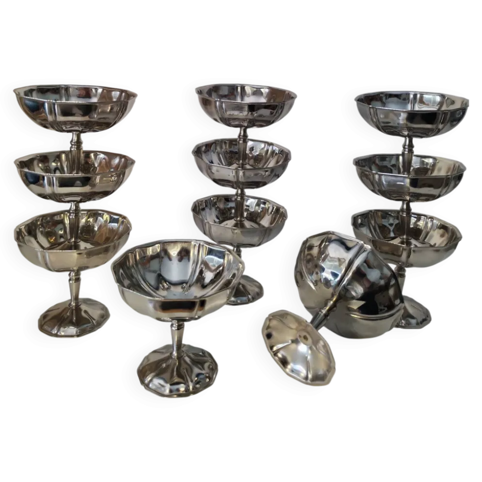 11 coupes a sorbet vintage en acier chromé inoxydable