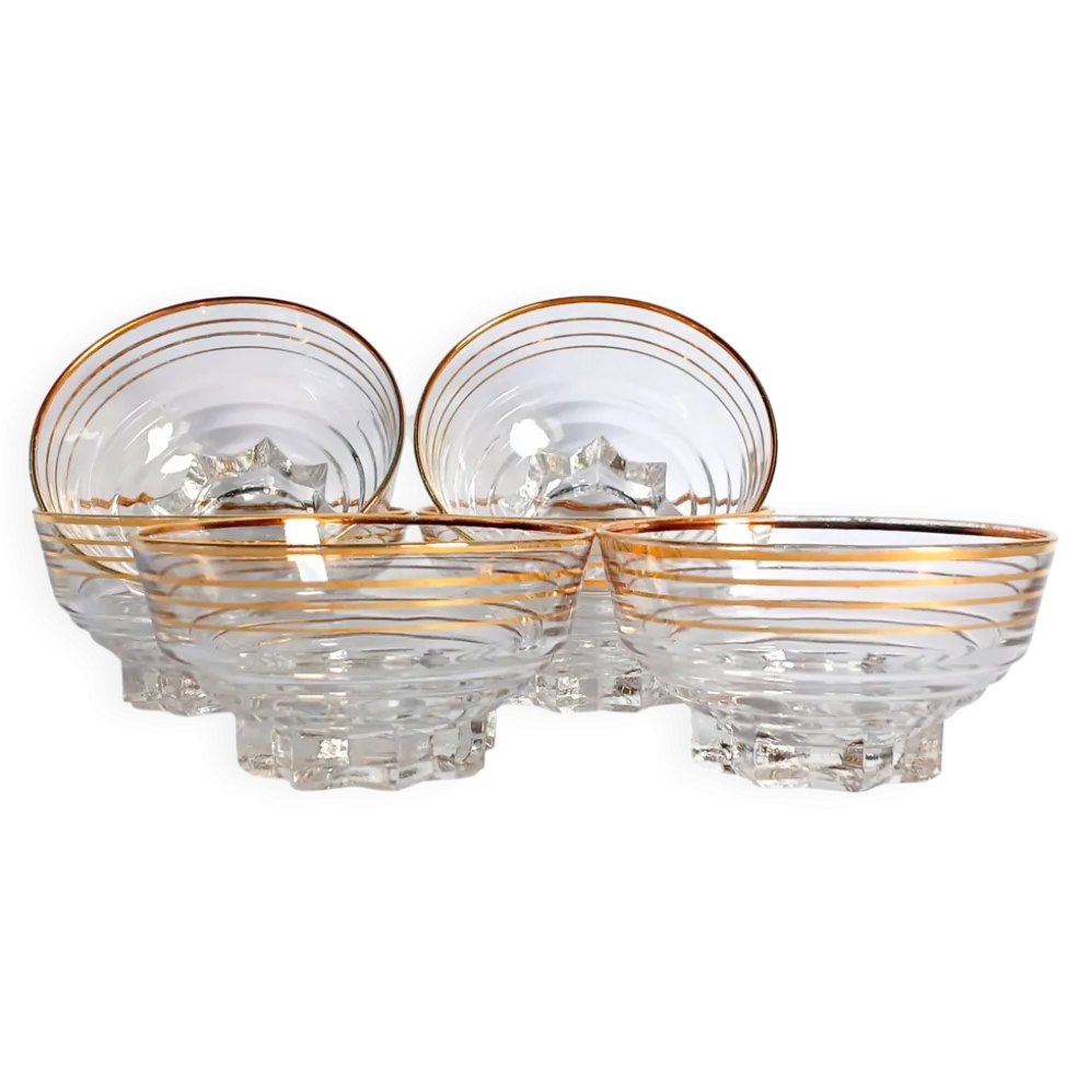 6 coupes à champagne Art Déco Verrerie de la Chapelle St Mesmin, 1930