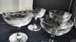 5 Coupes à champagne Vintage Décor meulé
