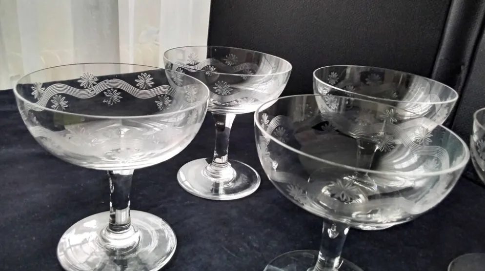 5 Coupes à champagne Vintage Décor meulé