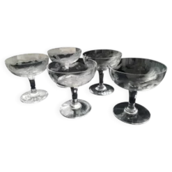 5 Coupes à champagne Vintage Décor meulé