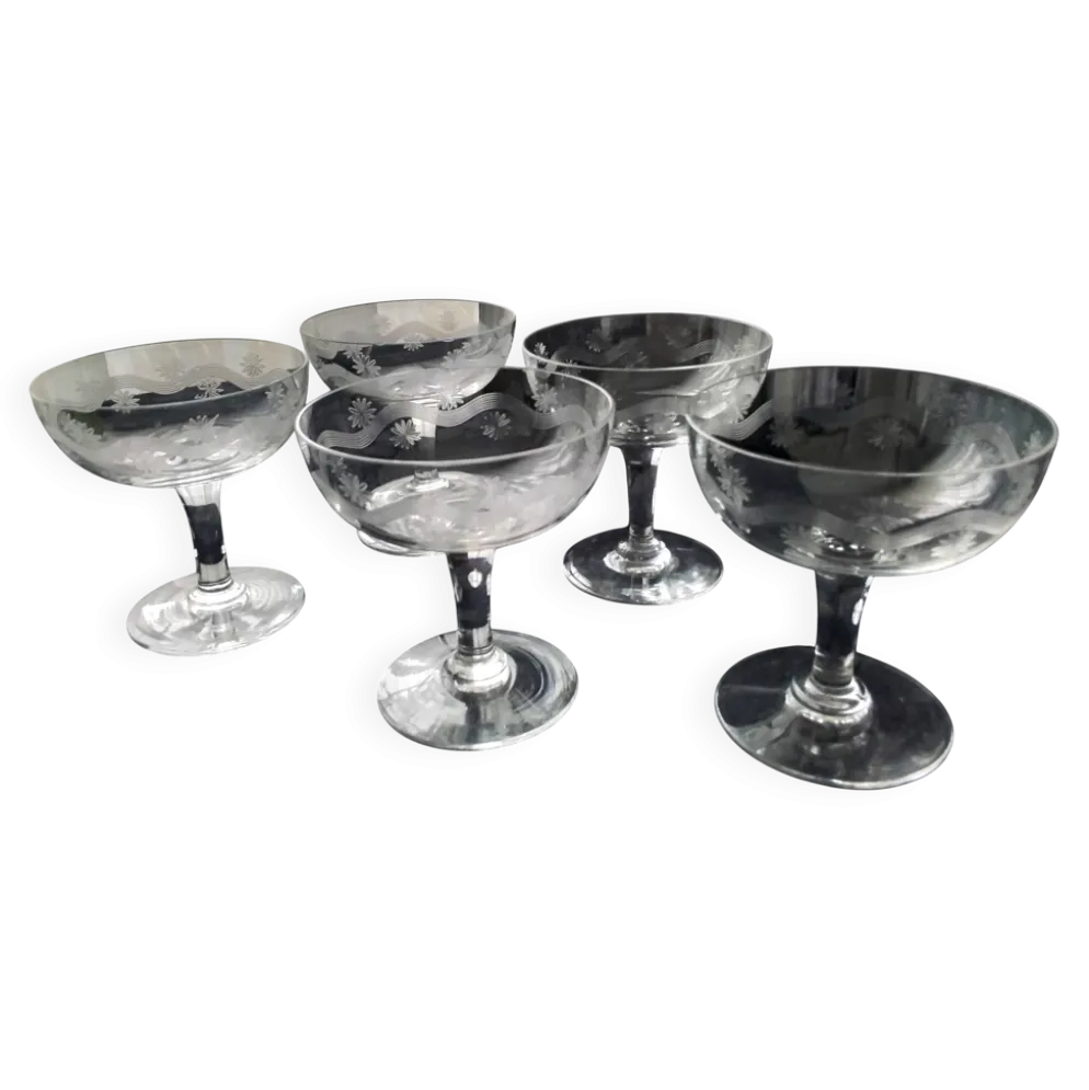 5 Coupes à champagne Vintage Décor meulé
