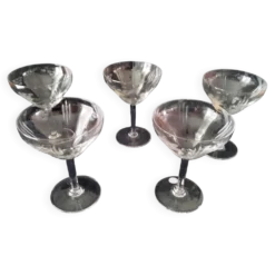 5 Coupes à champagne Vintage en verre Décor gravé