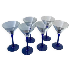 6 coupes à cocktails en verre bleu 1980