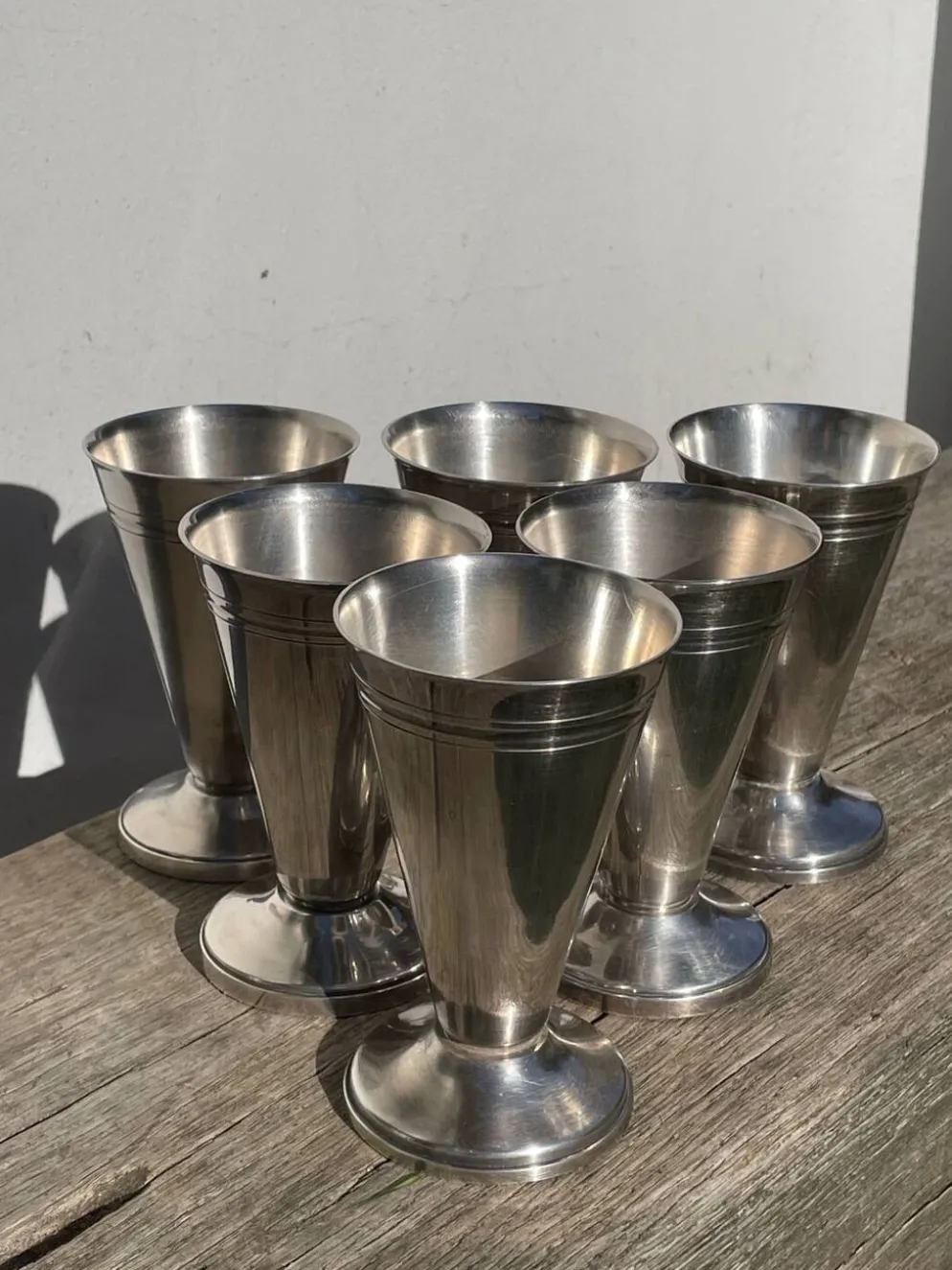 6 coupes coniques en métal argenté poinçonné / verres à pied art déco