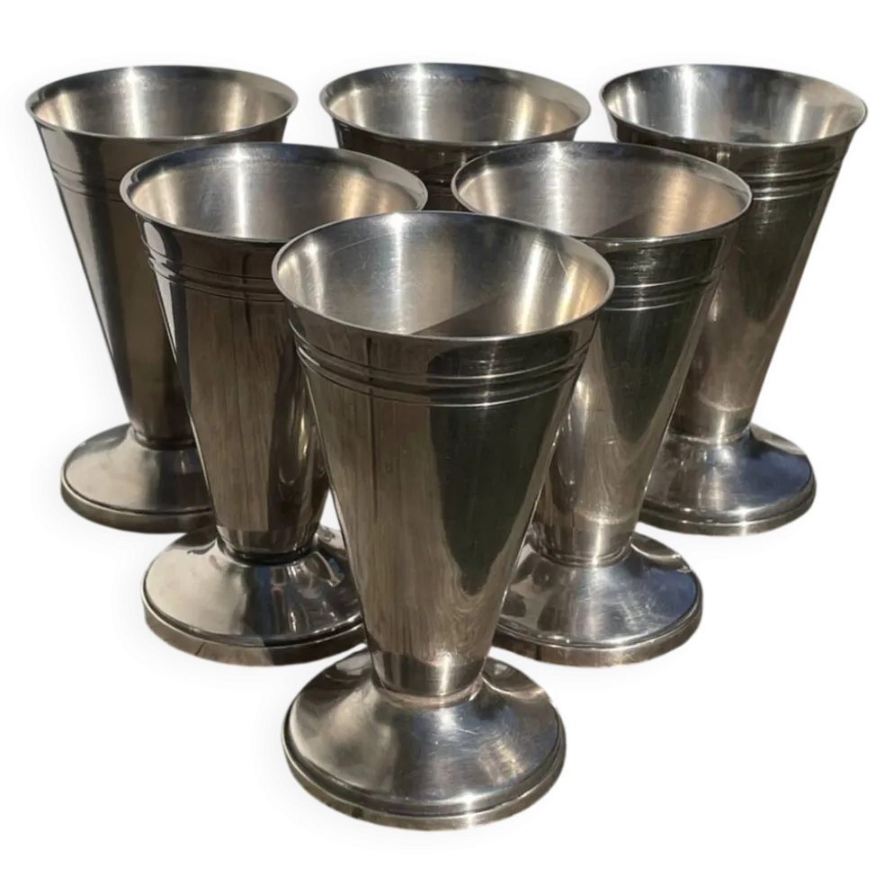 6 coupes coniques en métal argenté poinçonné / verres à pied art déco