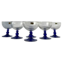 6 coupes à dessert / coupelles sur pied en verre bleu Luminarc