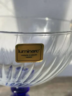 6 coupes à dessert / coupelles sur pied en verre bleu Luminarc