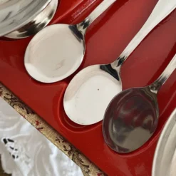 Coupes à glace en inox et cuillères,années 60-70 ,Boîtes d'origine