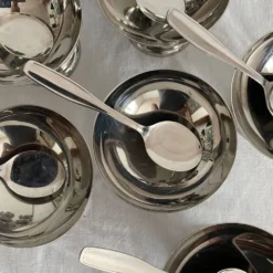 Coupes à glace en inox et cuillères,années 60-70 ,Boîtes d'origine