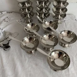 Coupes à glace en inox et cuillères,années 60-70 ,Boîtes d'origine