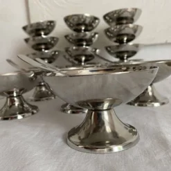 Coupes à glace en inox et cuillères,années 60-70 ,Boîtes d'origine
