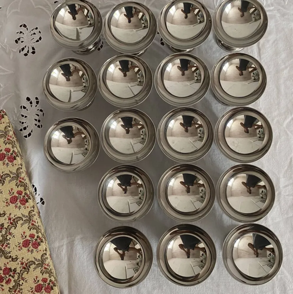 Coupes à glace en inox et cuillères,années 60-70 ,Boîtes d'origine