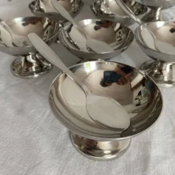 Coupes à glace en inox et cuillères,années 60-70 ,Boîtes d'origine