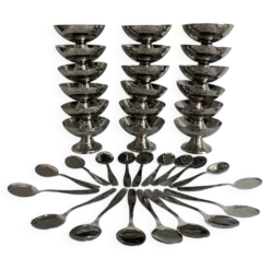 Coupes à glace en inox et cuillères,années 60-70 ,Boîtes d'origine