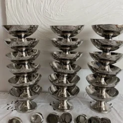 Coupes à glace en inox et cuillères,années 60-70 ,Boîtes d'origine