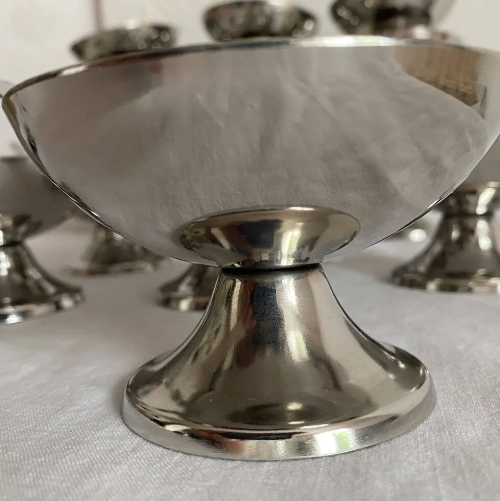 Coupes à glace en inox et cuillères,années 60-70 ,Boîtes d'origine