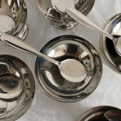 Coupes à glace en inox et cuillères,années 60-70 ,Boîtes d'origine
