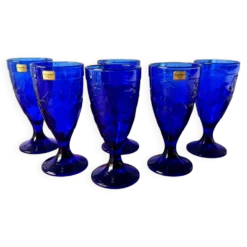 6 coupes à glace vintage Luminarc France bleu cobalt modèle "gourmande"