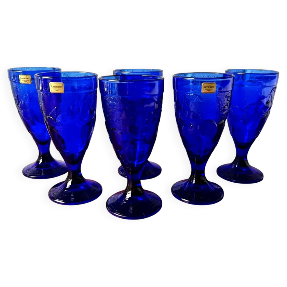 6 coupes à glace vintage Luminarc France bleu cobalt modèle "gourmande"