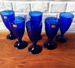 6 coupes à glace vintage Luminarc France bleu cobalt modèle