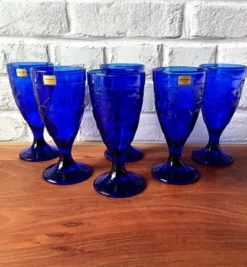 6 coupes à glace vintage Luminarc France bleu cobalt modèle