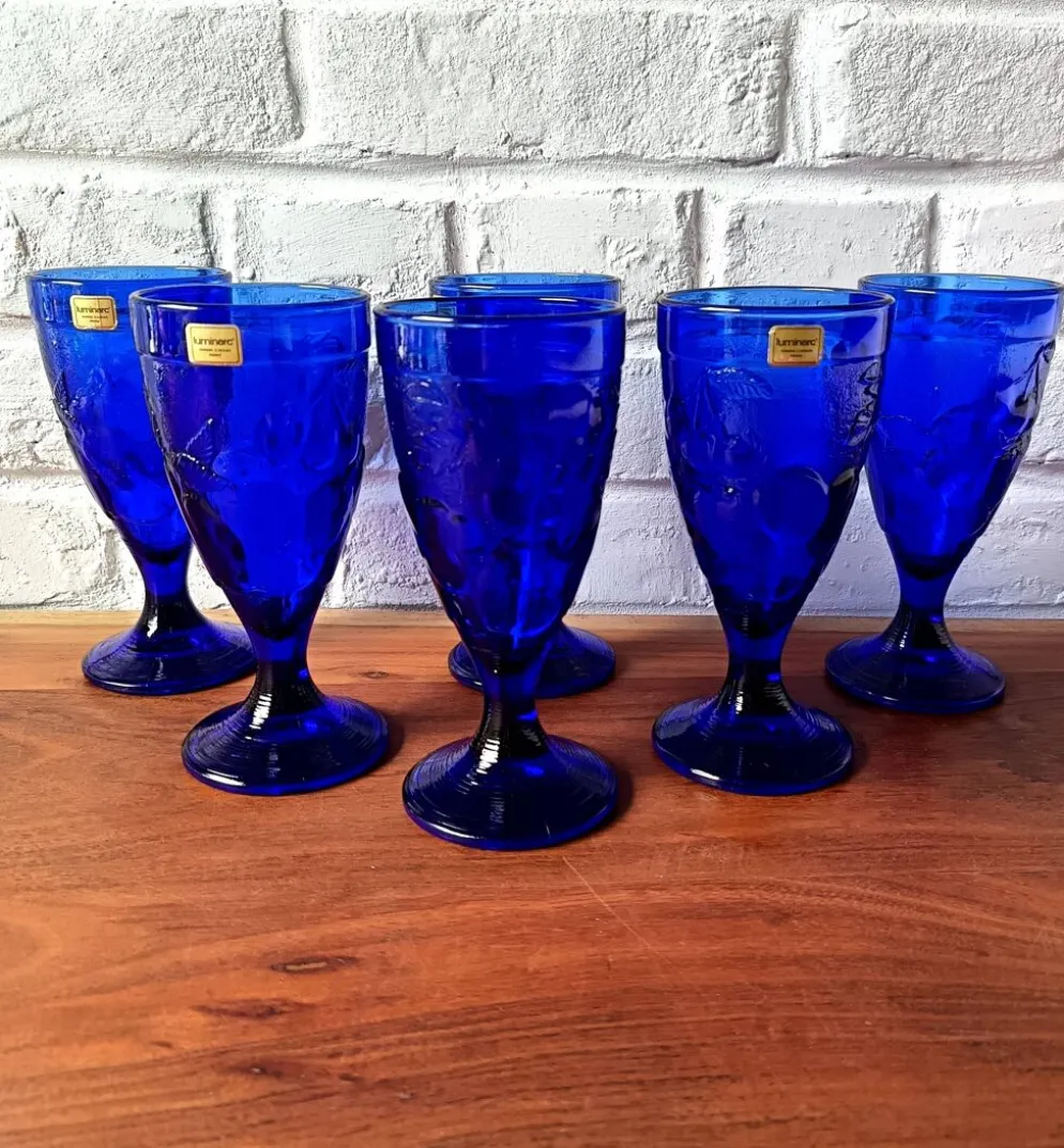 6 coupes à glace vintage Luminarc France bleu cobalt modèle "gourmande"