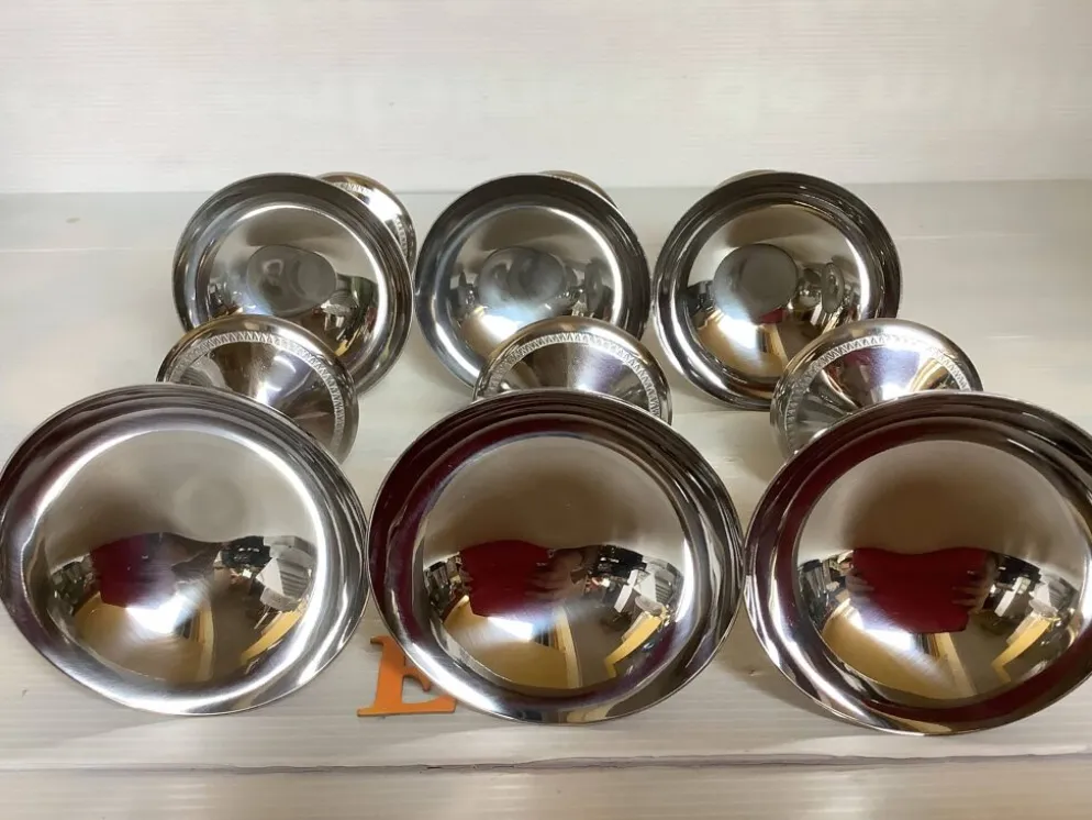 6 coupes à pied avec frise argenté en métal à glace