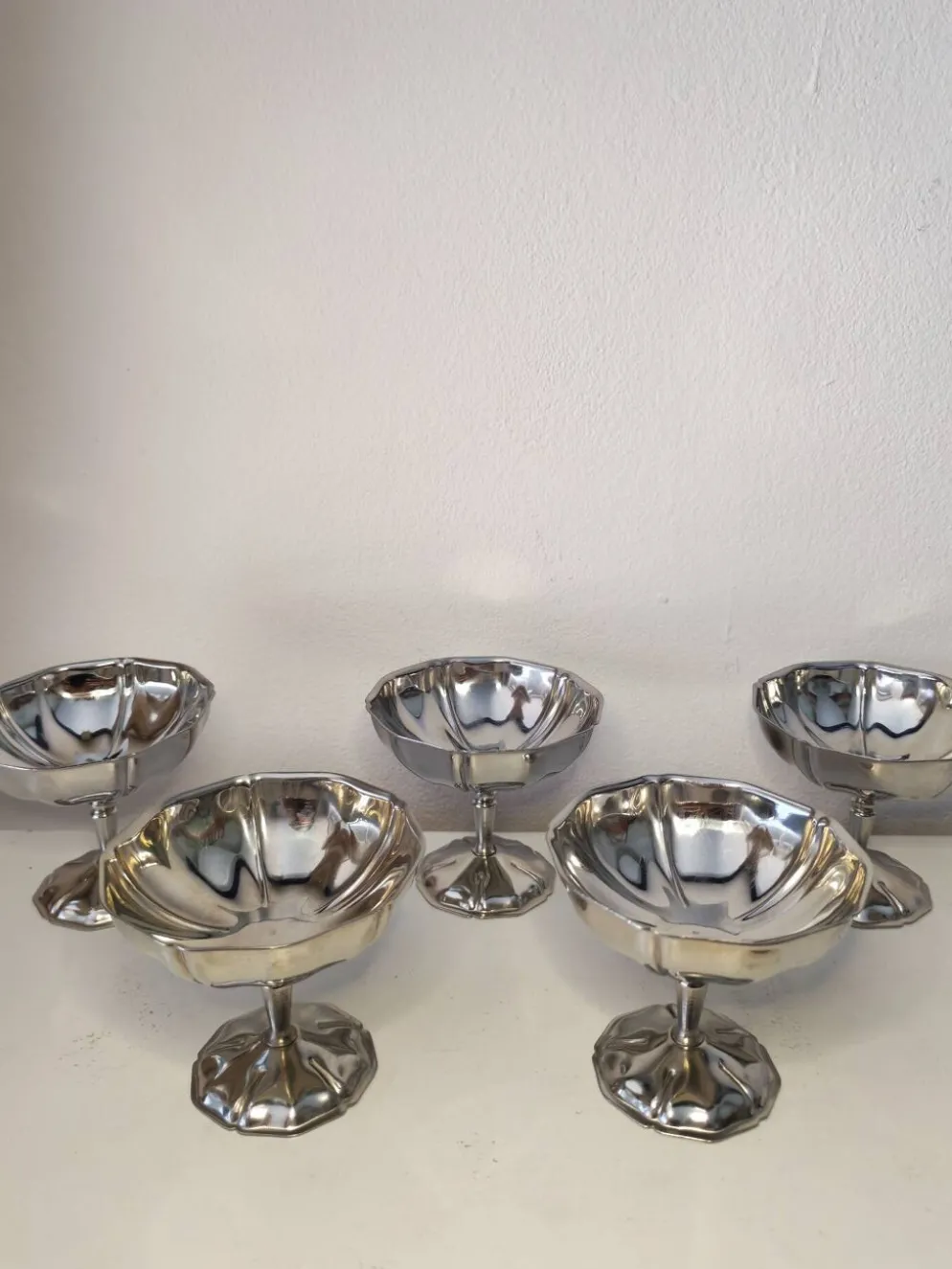 5 coupes à sorbet vintage en acier chromé inoxydable
