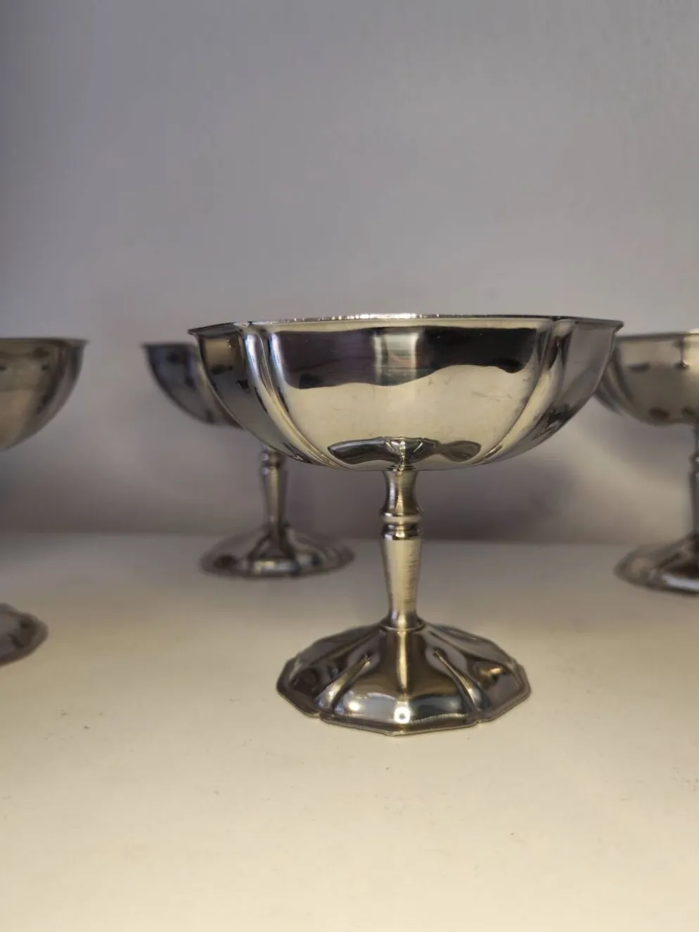 5 coupes à sorbet vintage en acier chromé inoxydable
