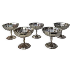 5 coupes à sorbet vintage en acier chromé inoxydable