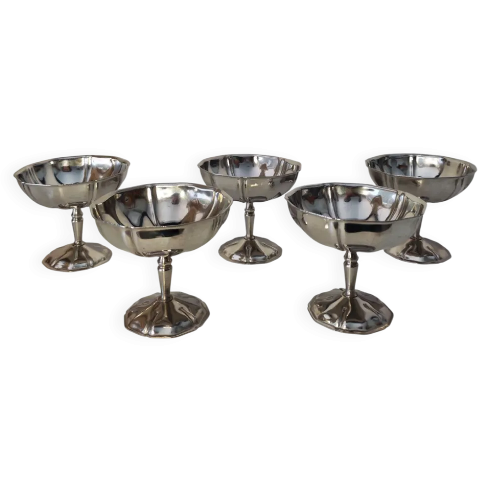 5 coupes à sorbet vintage en acier chromé inoxydable