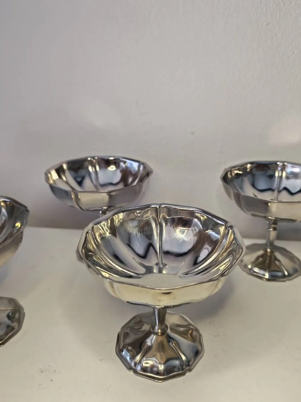 5 coupes à sorbet vintage en acier chromé inoxydable