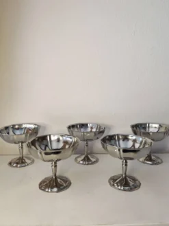 5 coupes à sorbet vintage en acier chromé inoxydable