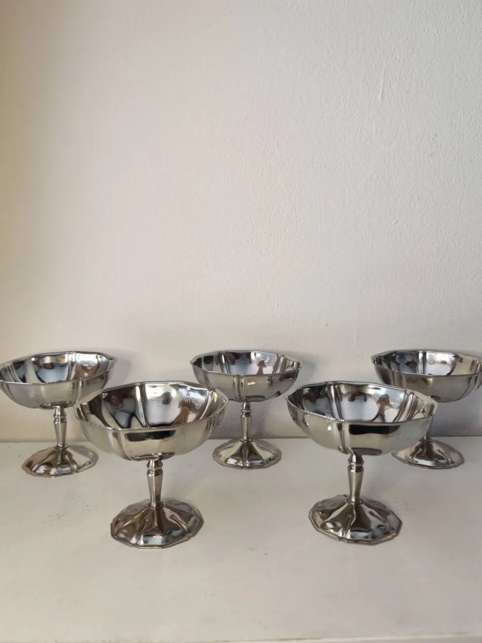 5 coupes à sorbet vintage en acier chromé inoxydable