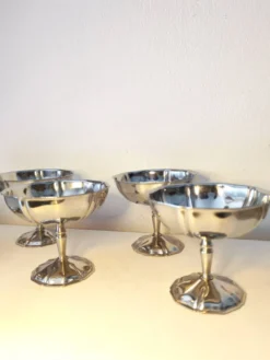 6 coupes à sorbet vintage en acier chromé inoxydable