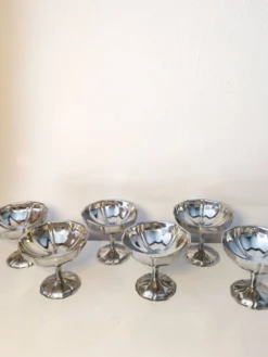 6 coupes à sorbet vintage en acier chromé inoxydable