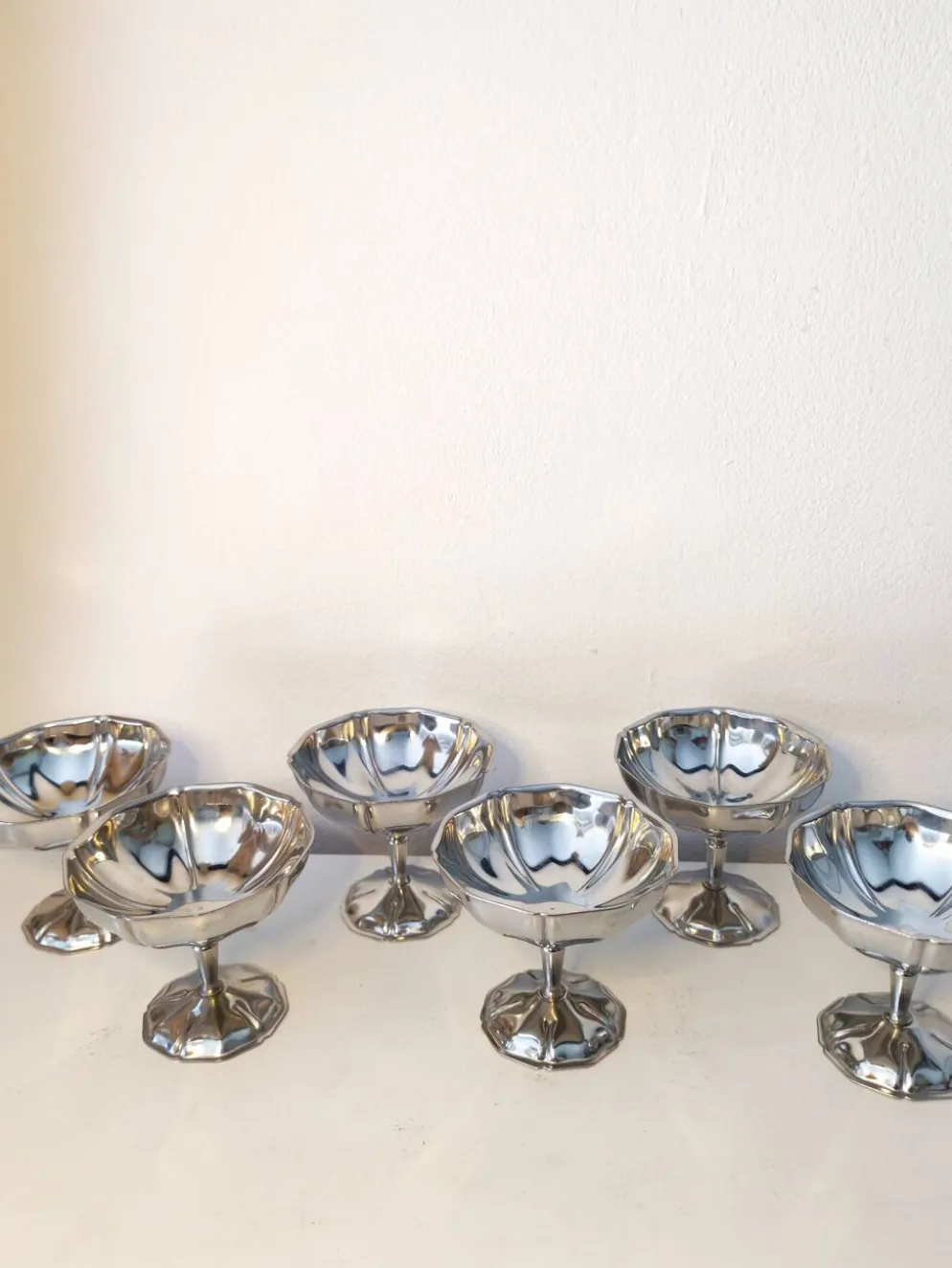 6 coupes à sorbet vintage en acier chromé inoxydable