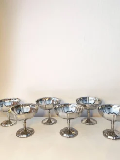 6 coupes à sorbet vintage en acier chromé inoxydable