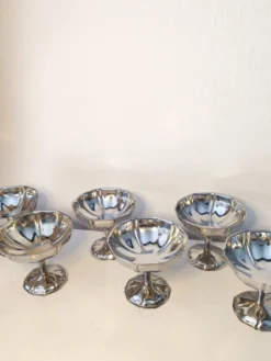 6 coupes à sorbet vintage en acier chromé inoxydable