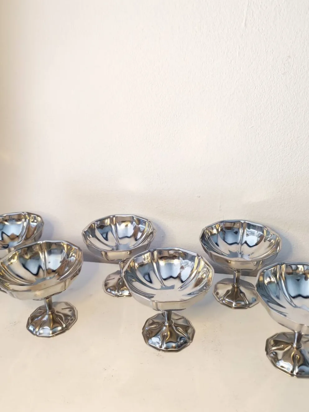 6 coupes à sorbet vintage en acier chromé inoxydable