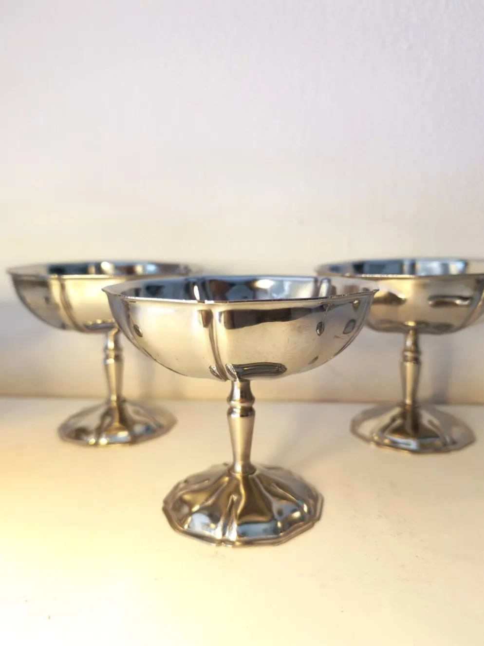 6 coupes à sorbet vintage en acier chromé inoxydable