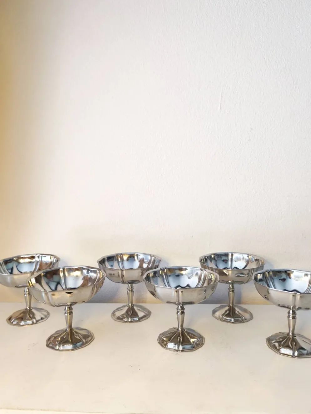 6 coupes à sorbet vintage en acier chromé inoxydable
